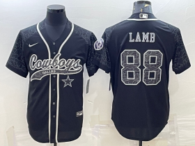 Wholesale Cheap Men\'s Dallas Cowboys #88 CeeDee Lamb Black Reflective With Patch Cool Base Stitched Baseball Jersey