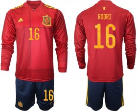 Wholesale Cheap Men 2021 European Cup Spain home Long sleeve 16 soccer jerseys