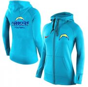 Wholesale Cheap Women's Nike Los Angeles Chargers Full-Zip Performance Hoodie Light Blue