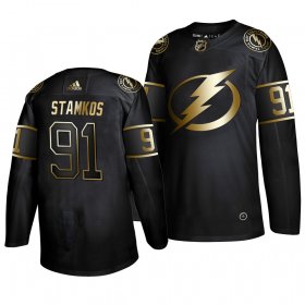 Wholesale Cheap Adidas Lightning #91 Steven Stamkos Men\'s 2019 Black Golden Edition Authentic Stitched NHL Jersey