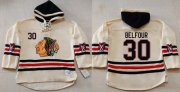 Wholesale Cheap Blackhawks #30 ED Belfour Cream Heavyweight Pullover Hoodie Stitched NHL Jersey