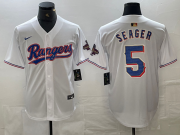 Cheap Men's Texas Rangers #5 Corey Seager White 2023 World Series Champions Cool Base Jersey