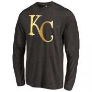 Wholesale Cheap Kansas City Royals Gold Collection Long Sleeve Tri-Blend T-Shirt Black