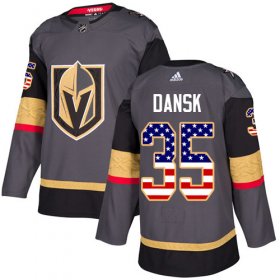 Wholesale Cheap Adidas Golden Knights #35 Oscar Dansk Grey Home Authentic USA Flag Stitched NHL Jersey
