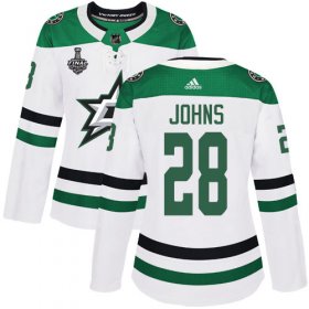 Cheap Adidas Stars #28 Stephen Johns White Road Authentic Women\'s 2020 Stanley Cup Final Stitched NHL Jersey