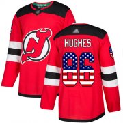 Wholesale Cheap Adidas Devils #86 Jack Hughes Red Home Authentic USA Flag Stitched NHL Jersey