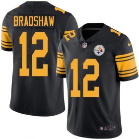 Wholesale Cheap Nike Steelers #12 Terry Bradshaw Black Men\'s Stitched NFL Limited Rush Jersey