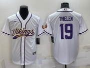 Wholesale Cheap Men's Minnesota Vikings #19 Adam Thielen White With Patch Cool Base Stitched Baseball Jersey