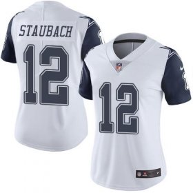 Wholesale Cheap Nike Cowboys #12 Roger Staubach White Women\'s Stitched NFL Limited Rush Jersey