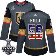 Wholesale Cheap Adidas Golden Knights #56 Erik Haula Grey Home Authentic USA Flag 2018 Stanley Cup Final Women's Stitched NHL Jersey
