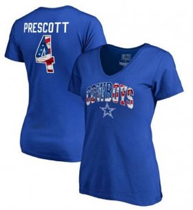 Wholesale Cheap Women\'s Dallas Cowboys #4 Dak Prescott NFL Pro Line by Fanatics Branded Banner Wave Name & Number T-Shirt Royal