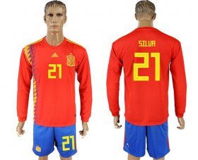 Wholesale Cheap Spain #21 Silva Red Home Long Sleeves Soccer Country Jersey