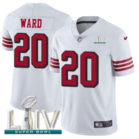 Wholesale Cheap Nike 49ers #20 Jimmie Ward White Super Bowl LIV 2020 Rush Men\'s Stitched NFL Vapor Untouchable Limited Jersey