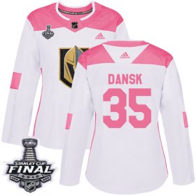 Wholesale Cheap Adidas Golden Knights #35 Oscar Dansk White/Pink Authentic Fashion 2018 Stanley Cup Final Women\'s Stitched NHL Jersey