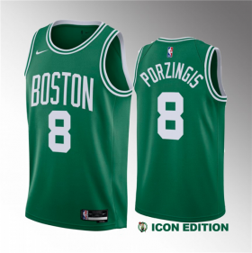Wholesale Cheap Men\'s Boston Celtics #8 Kristaps Porzingis Green 2023 Draft Icon Edition Stitched Basketball Jersey