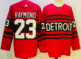 Wholesale Cheap Men\'s Detroit Red Wings #23 Lucas Raymond Red 2022-23 Reverse Retro Stitched Jersey