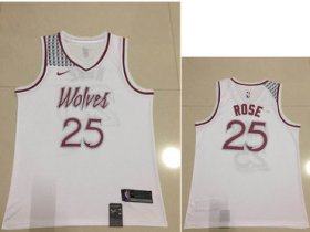 Wholesale Cheap Men\'s Minnesota Timberwolves #25 Derrick Rose Nike White 2018-19 Swingman Earned Edition Jersey