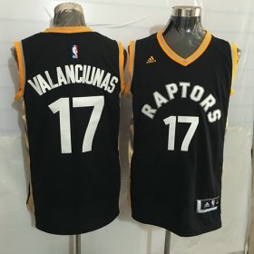 Wholesale Cheap Men\'s Toronto Raptors #17 Jonas Valanciunas Black With Gold New NBA Rev 30 Swingman Jersey