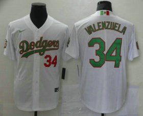 Wholesale Cheap Men\'s Los Angeles Dodgers #34 Fernando Valenzuela White Green Mexico 2020 World Series Stitched MLB Jersey