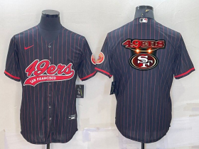 Wholesale Cheap Men\'s San Francisco 49ers Black Pinstripe Team Big Logo With Patch Cool Base Stitched Baseball Jersey
