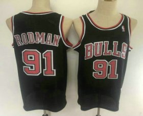 Wholesale Cheap Men\'s Chicago Bulls #91 Dennis Rodman 1997-98 Black Hardwood Classics Soul Swingman Throwback Jersey