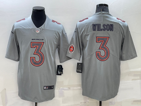 Wholesale Men\'s Denver Broncos #3 Russell Wilson LOGO Grey Atmosphere Fashion 2022 Vapor Untouchable Stitched Limited Jersey