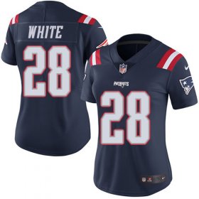 Wholesale Cheap Nike Patriots #28 James White Navy Blue Women\'s Stitched NFL Limited Rush Jersey
