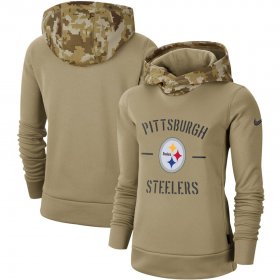 Wholesale Cheap Women\'s Pittsburgh Steelers Nike Khaki 2019 Salute to Service Therma Pullover Hoodie