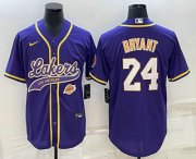 Cheap Men's Los Angeles Lakers #24 Kobe Bryant Purple With Patch Cool Base Stitched Baseball Jerseys