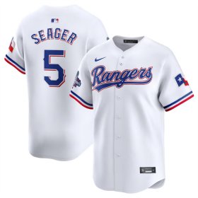 Men\'s Texas Rangers #5 Corey Seager White 2023 World Series Champions Stitched Baseball Jersey