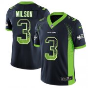 Wholesale Cheap Nike Seahawks #3 Russell Wilson Steel Blue Team Color Men's Stitched NFL Limited Rush Drift Fashion Jersey