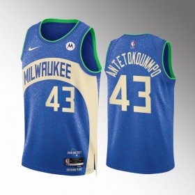 Men\'s Milwaukee Bucks #43 Thanasis Antetokounmpo Blue 2023-24 City Edition Stitched Basketball Jersey