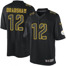 Wholesale Cheap Nike Steelers #12 Terry Bradshaw Black Men\'s Stitched NFL Impact Limited Jersey