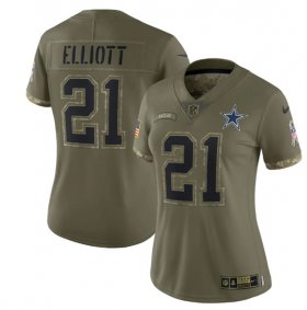 Wholesale Cheap Women\'s Dallas Cowboys #21 Ezekiel Elliott 2022 Olive Salute To Service Limited Stitched Jersey(Run Small)