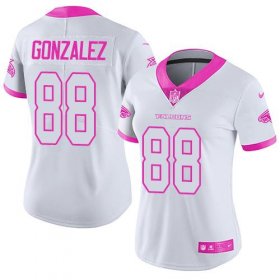 Wholesale Cheap Nike Falcons #88 Tony Gonzalez White/Pink Women\'s Stitched NFL Limited Rush Fashion Jersey