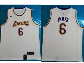 Wholesale Cheap Men\'s Los Angeles Lakers #6 LeBron James White Nike NBA Association Edition Authentic Jersey