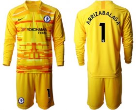 Wholesale Cheap Chelsea #1 Arrizabalaga Yellow Goalkeeper Long Sleeves Soccer Club Jersey