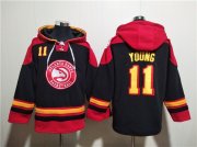 Wholesale Cheap Men's Atlanta Hawks #11 Trae Young Black Red Lace-Up Pullover Hoodie