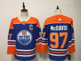 Wholesale Cheap Men\'s Edmonton Oilers #97 Connor McDavid Royal Blue With Orange Home Hockey Stitched NHL Jersey