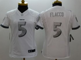 Wholesale Cheap Nike Ravens #5 Joe Flacco White Women\'s Stitched NFL Limited Platinum Jersey