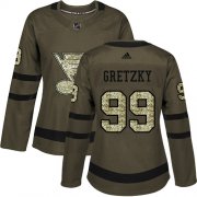 Wholesale Cheap Adidas Blues #99 Wayne Gretzky Green Salute to Service Women's Stitched NHL Jersey