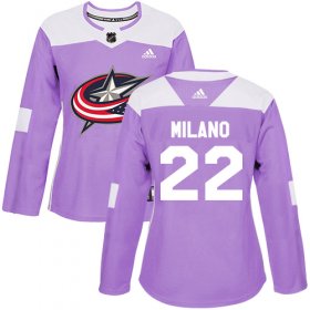 Wholesale Cheap Adidas Blue Jackets #22 Sonny Milano Purple Authentic Fights Cancer Women\'s Stitched NHL Jersey