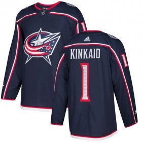 Wholesale Cheap Adidas Blue Jackets #1 Keith Kinkaid Navy Blue Home Authentic Stitched NHL Jersey