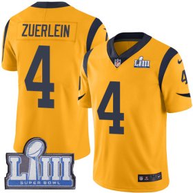 Wholesale Cheap Nike Rams #4 Greg Zuerlein Gold Super Bowl LIII Bound Men\'s Stitched NFL Limited Rush Jersey