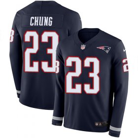 Wholesale Cheap Nike Patriots #23 Patrick Chung Navy Blue Team Color Men\'s Stitched NFL Limited Therma Long Sleeve Jersey