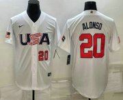 Cheap Men's USA Baseball #20 Pete Alonso Number 2023 White World Baseball Classic Stitched Jersey