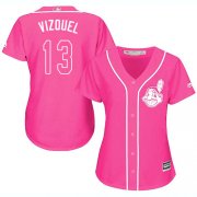 Wholesale Cheap Indians #13 Omar Vizquel Pink Fashion Women's Stitched MLB Jersey