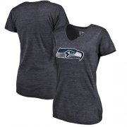 Wholesale Cheap Women's Seattle Seahawks NFL Pro Line by Fanatics Branded Navy Distressed Team Logo Tri-Blend T-Shirt