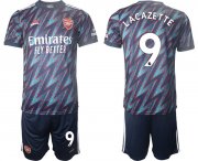 Cheap Arsenal F.C #9 Lacazette Away Soccer Jersey with Shorts4