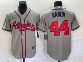 Wholesale Cheap Men\'s Atlanta Braves #44 Hank Aaron Grey Stitched Cool Base Nike Jersey